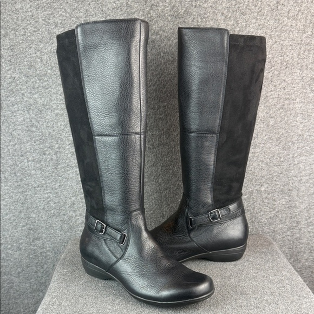 Dansko Francesca Black Milled Leather Knee-High Riding Boots 7.5-8|EU‎ 38